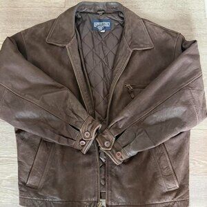Lands' End Men's Brown and Black Leather Oversized Jacket